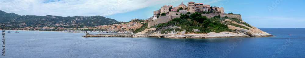 Panorama of Old Calvi city view from the sea
