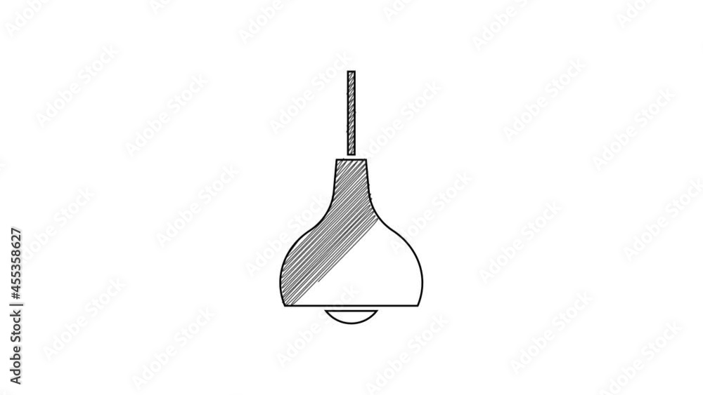 Black line Lamp hanging icon isolated on white background. Ceiling lamp light bulb. 4K Video motion graphic animation Black line Lamp hanging icon isolated on white background. Ceiling lamp light bulb. 4K Video motion graphic animation