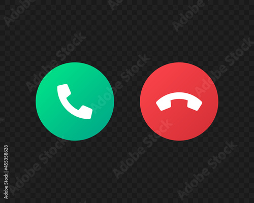 Call and reject the call buttons vector icons. Green yes and red no buttons. Pick up and hang up the phone symbols isolated Vector EPS 10