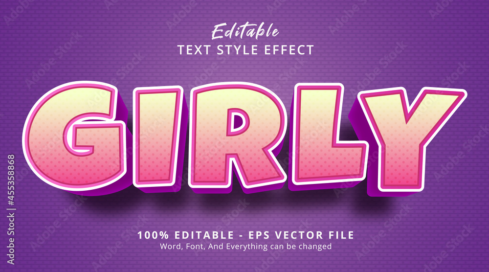 Editable text effect, Girly text on headline event text style