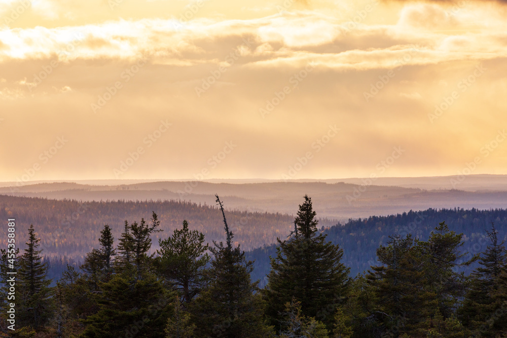 View to hills in autumn Lapland