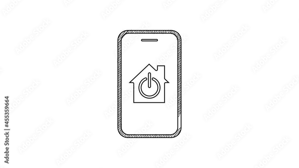 Black line Mobile phone with smart home icon isolated on white background. Remote control. 4K Video motion graphic animation Black line Mobile phone with smart home icon isolated on white background. Remote control. 4K Video motion graphic animation