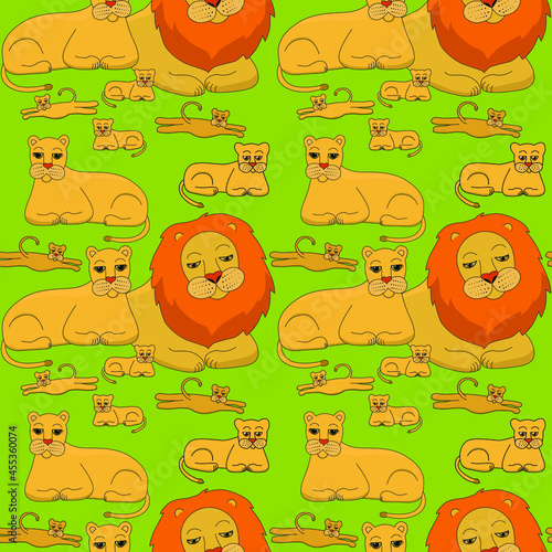 Photography Illustration of a family of lions while on vacation