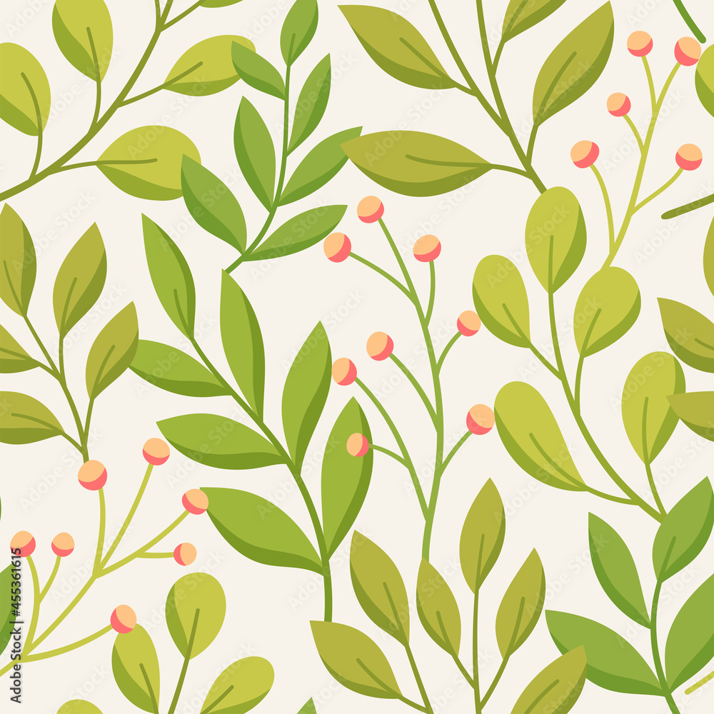 Floral vector seamless pattern. Delicate botanical wallpaper. Repeatable background with leaves. Floral vector seamless pattern. Delicate botanical wallpaper. Repeatable background with leaves.