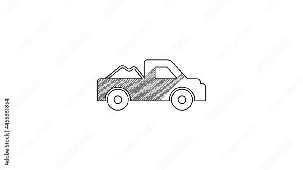 Black line Pickup truck icon isolated on white background. 4K Video motion graphic animation Black line Pickup truck icon isolated on white background. 4K Video motion graphic animation