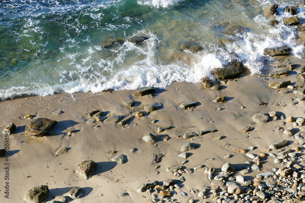 aerial view of a tropical secluded beach on a sunny day aerial view of a tropical secluded beach on a sunny day