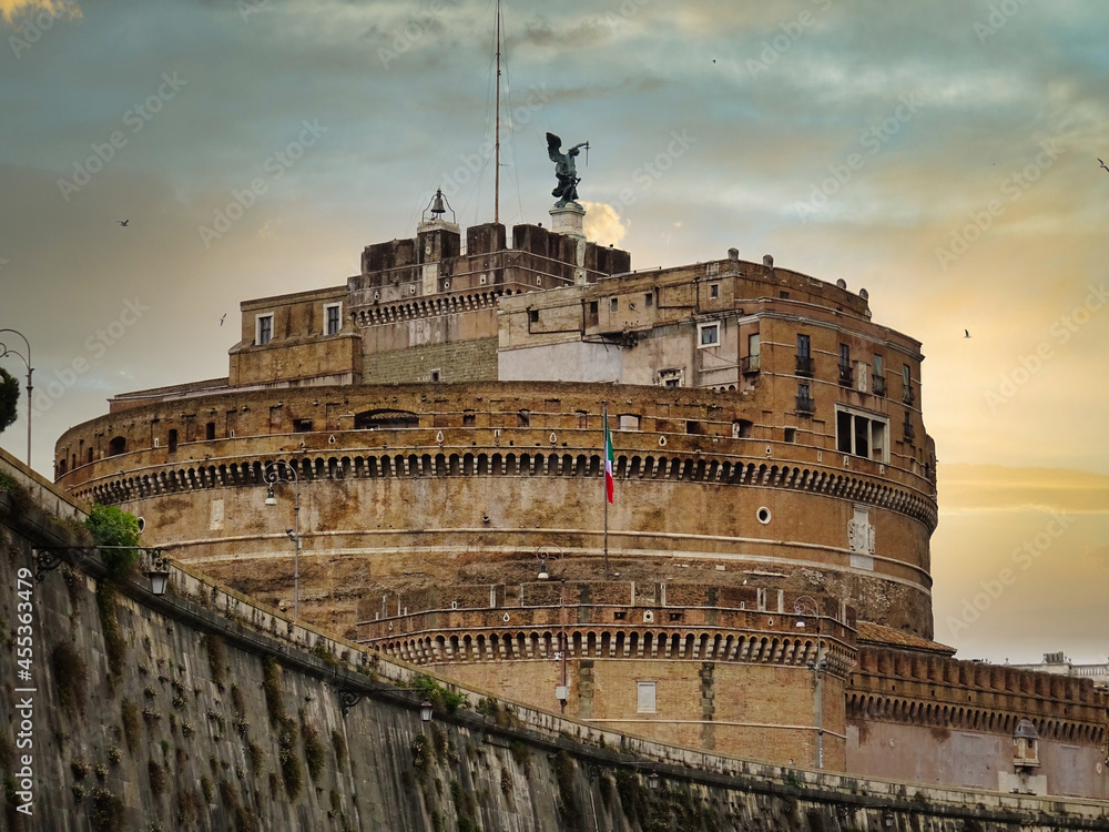 Castel Sant'Angelo seen from the Lungotevere cycle path in Rome