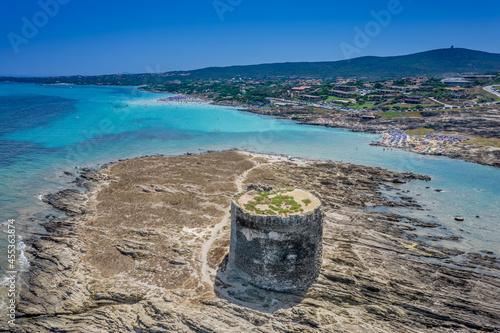 Bilde på lerret Aerial view of nuraghe in a island in Mediterranean sea next to Sardinia coast