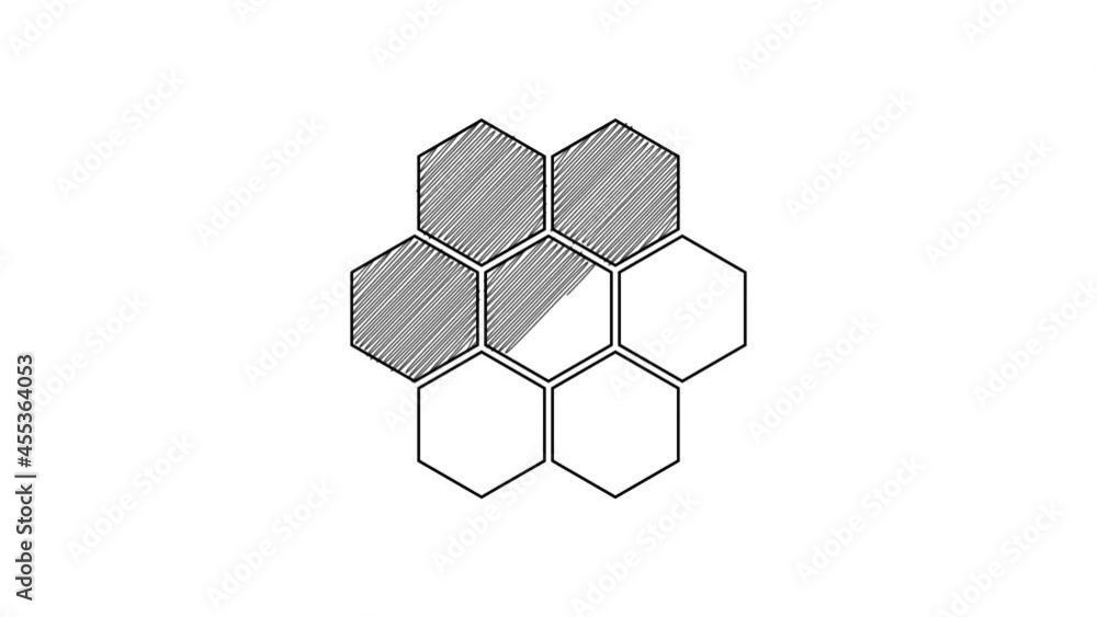 Black line Honeycomb icon isolated on white background. Honey cells symbol. Sweet natural food. 4K Video motion graphic animation Black line Honeycomb icon isolated on white background. Honey cells symbol. Sweet natural food. 4K Video motion graphic animation