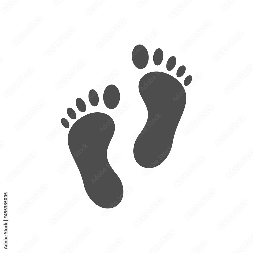 Footprint icon. Barefoot symbol. Step mark. Trekking shape. Distance badge. Medical examination. Foot silhouette Follow template. Vector illustration Footprint icon. Barefoot symbol. Step mark. Trekking shape. Distance badge. Medical examination. Foot silhouette Follow template. Vector illustration