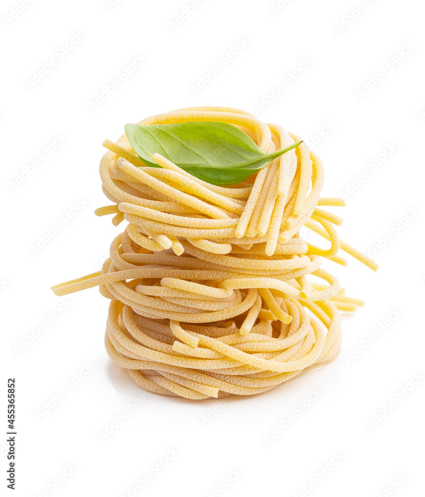 Italian pasta nest. Uncooked spaghetti nest.