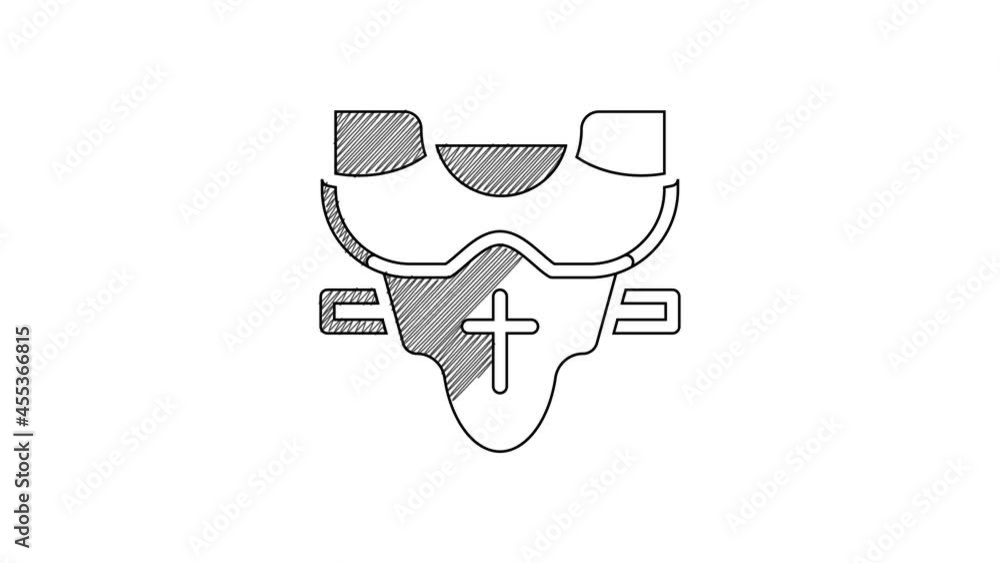 Black line American football player chest protector icon isolated on white background. Shoulder and chest protection for upper body. Team sports. 4K Video motion graphic animation