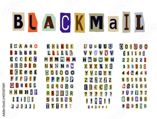 Fényképezés Blackmail/Ransom Anonymous Note Font. Latin Letters and Numbers