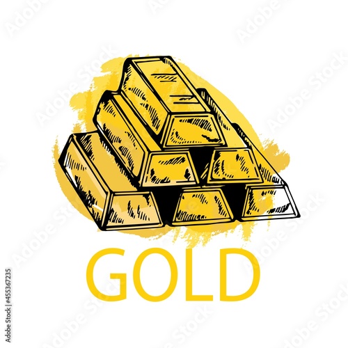 Hand drawn sketch style bars of gold isolated on white background. Vector illustration.