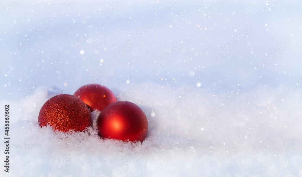 christmas background, Christmas tree toys and cones in the snow christmas background, Christmas tree toys and cones in the snow