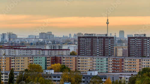 view from hill over the roofs of east-berlin during sunset