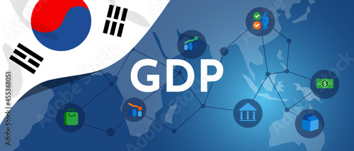 South Korea GDP gross domestic product of Korean flag and map illustration country productivity