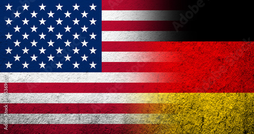 United States of America (USA) national flag with national flag of Germany . Grunge background