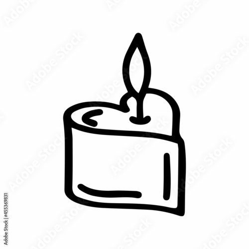 Vector wax or paraffin candle isolated on white background. Birthday and Christmas candle for celebrations for design poster, wrapping, postcard and other. Hand drawn prints and doodle, Stay home.