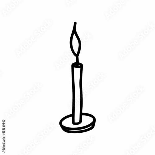 Vector wax or paraffin candle isolated on white background. Birthday and Christmas candle for celebrations for design poster, wrapping, postcard and other. Hand drawn prints and doodle, Stay home.