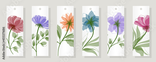 Bookmarks with flowers. Bookstore label or flyer.  Vector illustration.