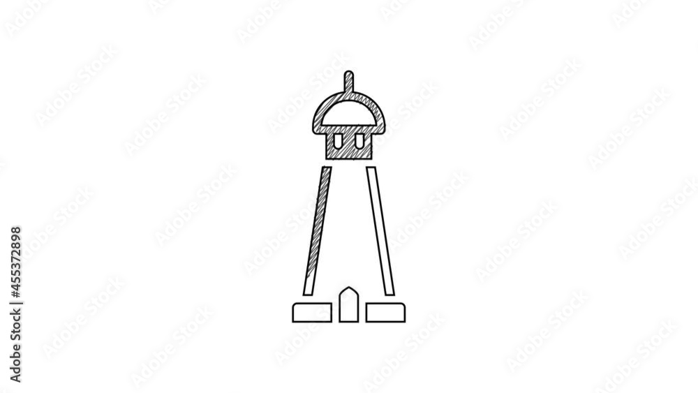 Black line Mosque tower or minaret icon isolated on white background. 4K Video motion graphic animation Black line Mosque tower or minaret icon isolated on white background. 4K Video motion graphic animation