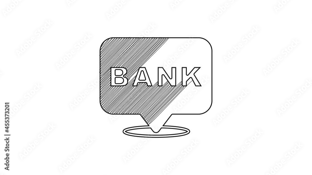 Black line Bank building icon isolated on white background. 4K Video motion graphic animation Black line Bank building icon isolated on white background. 4K Video motion graphic animation