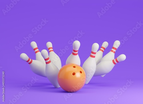 Bowling strike 3d rendered illustration.