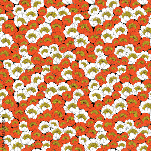 Seamless botanical pattern with red and white flowers
