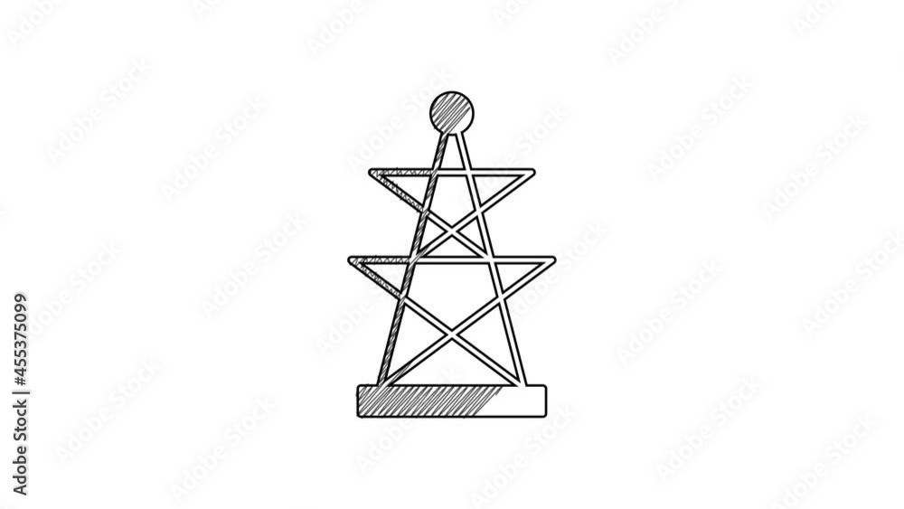 Black line Electric tower used to support an overhead power line icon isolated on white background. High voltage power pole line. 4K Video motion graphic animation Black line Electric tower used to support an overhead power line icon isolated on white background. High voltage power pole line. 4K Video motion graphic animation