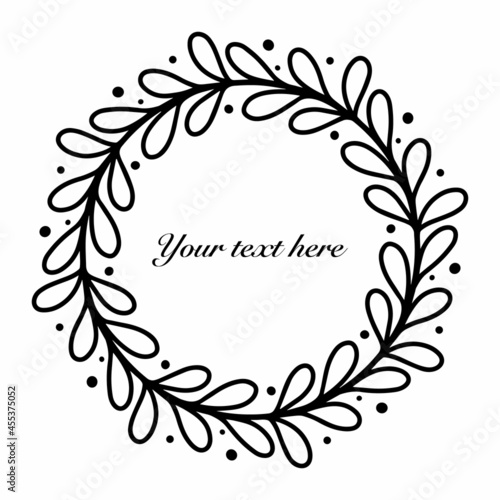 Vector round frame of flower leaves elements isolated on white background. Cute Illustration for seasonal design, textile, decoration kids playroom or greeting card. Hand drawn prints and doodle.