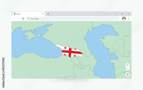 Browser window with map of Georgia  searching  Georgia in internet.