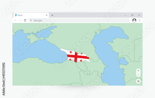 Browser window with map of Georgia, searching  Georgia in internet.