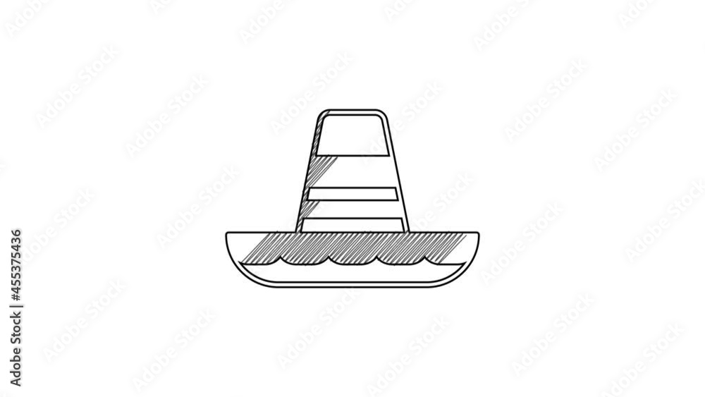 Black line Traditional mexican sombrero hat icon isolated on white background. 4K Video motion graphic animation Black line Traditional mexican sombrero hat icon isolated on white background. 4K Video motion graphic animation