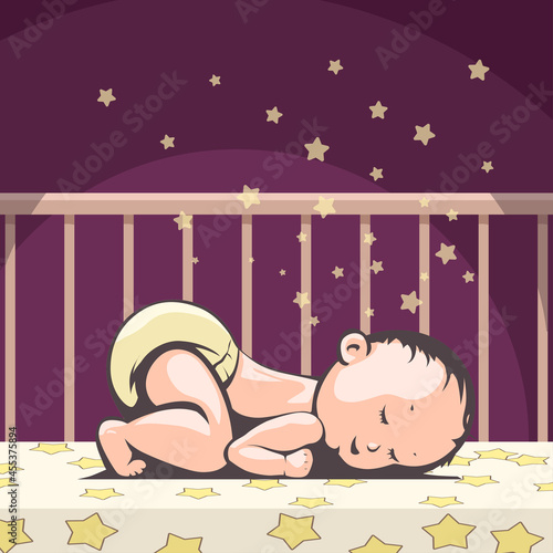 little baby sleeping in bed at night