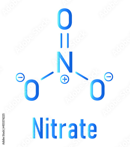 Nitrate anion, chemical structure. Skeletal formula.