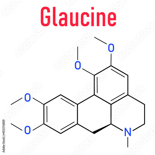 Glaucine alkaloid molecule. Found in yellow hornpoppy (Glaucium flavum) and a number of other plants. Skeletal formula.