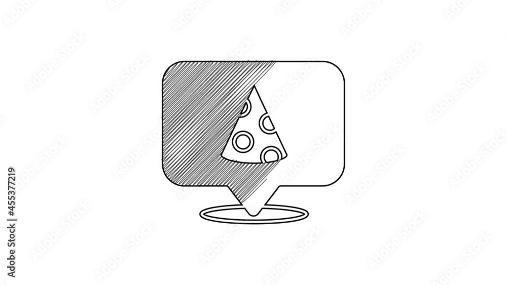 Black line Slice of pizza icon isolated on white background. Fast food menu. 4K Video motion graphic animation Black line Slice of pizza icon isolated on white background. Fast food menu. 4K Video motion graphic animation