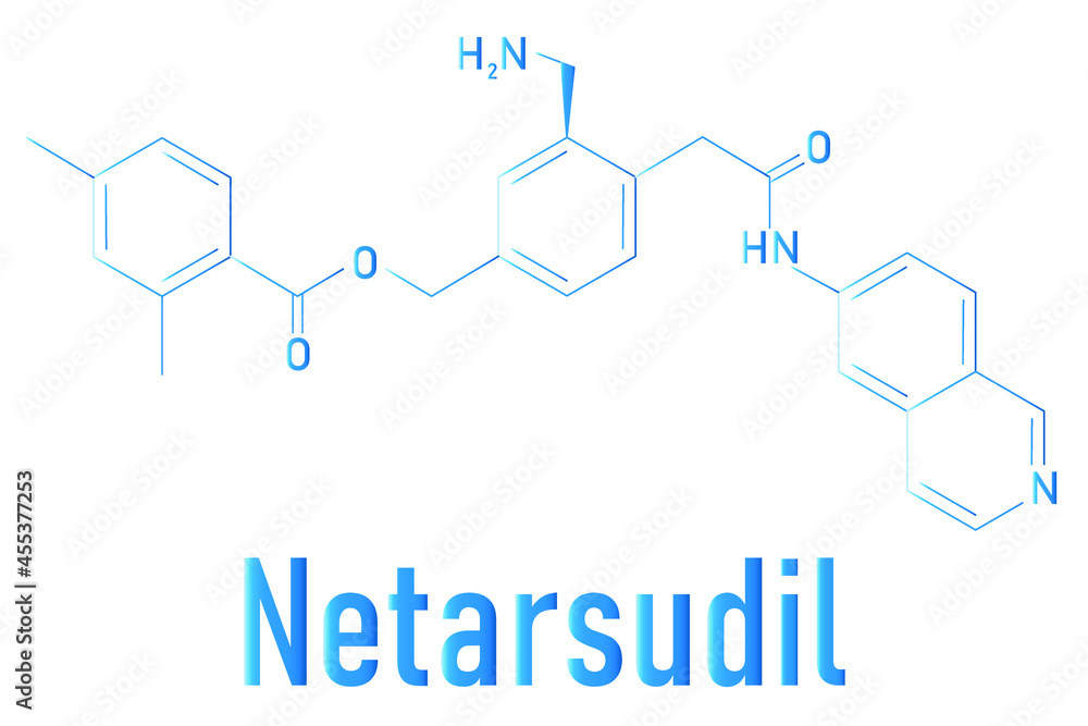 Netarsudil drug molecule. Used in treatment of ocular hypertension and glaucoma. Skeletal formula.