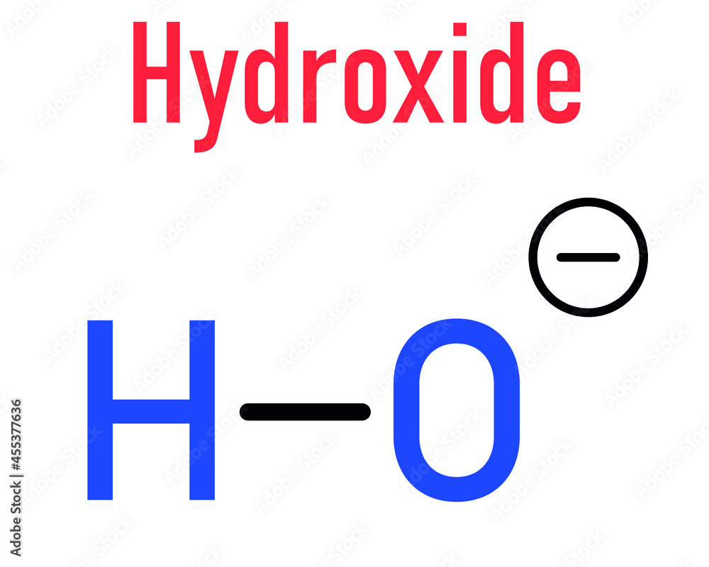 Hydroxide anion, chemical structure. Skeletal formula. Hydroxide anion, chemical structure. Skeletal formula.