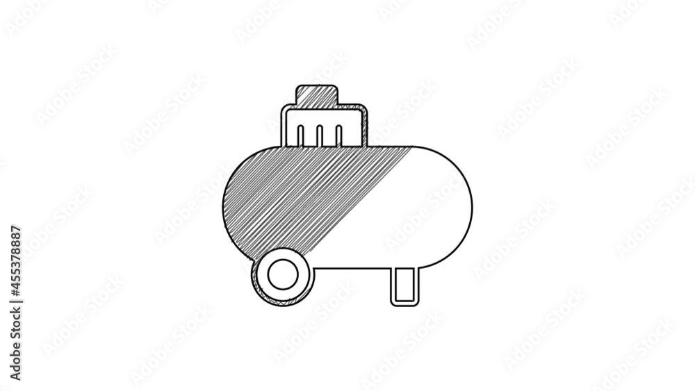 Black line Air compressor icon isolated on white background. 4K Video motion graphic animation Black line Air compressor icon isolated on white background. 4K Video motion graphic animation