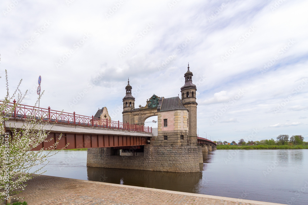 Queen Louise Bridge on the Neman River. Border crossing Russia-Lithuania during the coronavirus pandemic