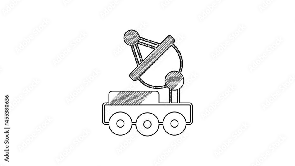 Black line Mars rover icon isolated on white background. Space rover. Moonwalker sign. Apparatus for studying planets surface. 4K Video motion graphic animation Black line Mars rover icon isolated on white background. Space rover. Moonwalker sign. Apparatus for studying planets surface. 4K Video motion graphic animation