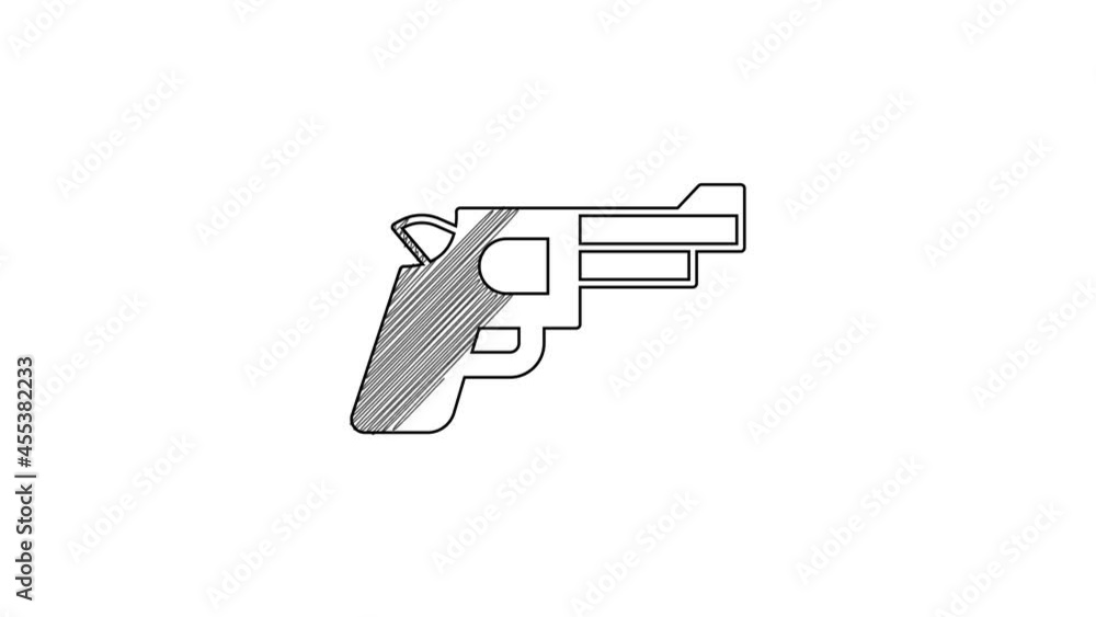 Black line Pistol or gun icon isolated on white background. Police or military handgun. Small firearm. 4K Video motion graphic animation Black line Pistol or gun icon isolated on white background. Police or military handgun. Small firearm. 4K Video motion graphic animation