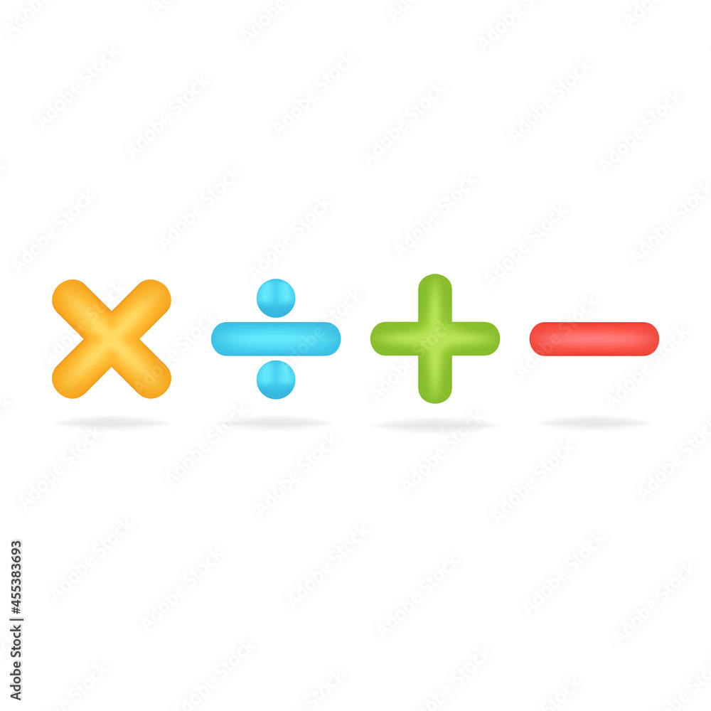 Fototapeta premium Elementary arithmetic with some bright colors and a white background