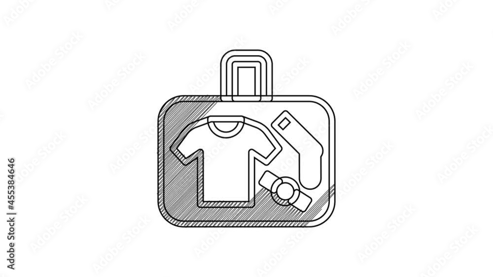 Black line Suitcase for travel icon isolated on white background. Traveling baggage sign. Travel luggage icon. 4K Video motion graphic animation Black line Suitcase for travel icon isolated on white background. Traveling baggage sign. Travel luggage icon. 4K Video motion graphic animation