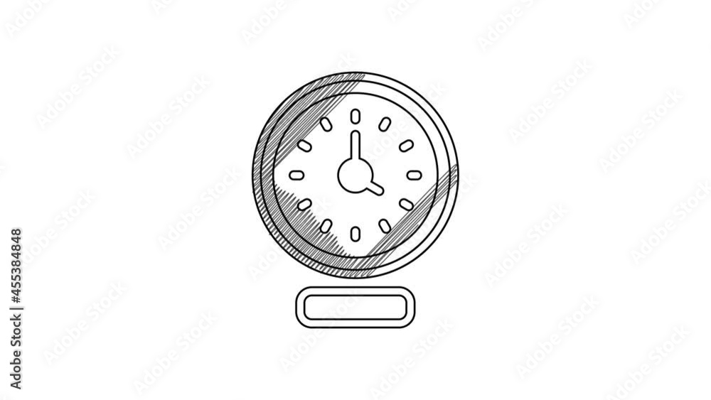 Black line Clock icon isolated on white background. Time symbol. 4K Video motion graphic animation Black line Clock icon isolated on white background. Time symbol. 4K Video motion graphic animation