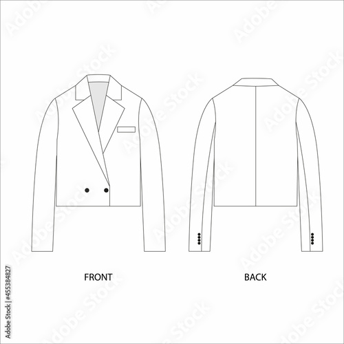 illustration of a cropped jacket. sketch jacket female vector. fashionable jacket short length. Blazer outline sketch. 