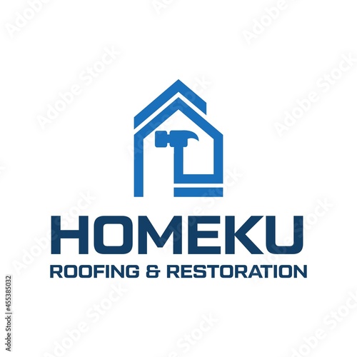 Home and hammer logo design. Construction logo design. Simple and minimalist hammer logo.