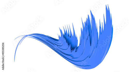 Blue abstract twisted brush stroke. Bright curl, artistic spiral. 3D rendering image